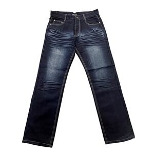 Hillcrest Mens Jeans 34x32 Dark Wash Straight Leg Embellished Pockets